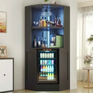 Modern Long Coffee Bar Cabinet with Fridge Space