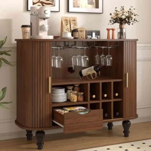 Walnut Coffee Bar Cabinet Modern