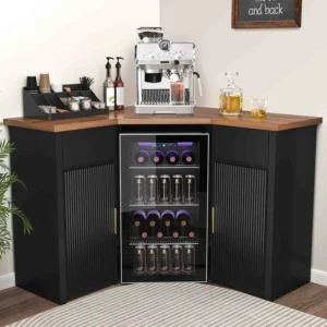 Corner Coffee Bar Cabinet with Fridge | CoffeeBarCabinet.com
