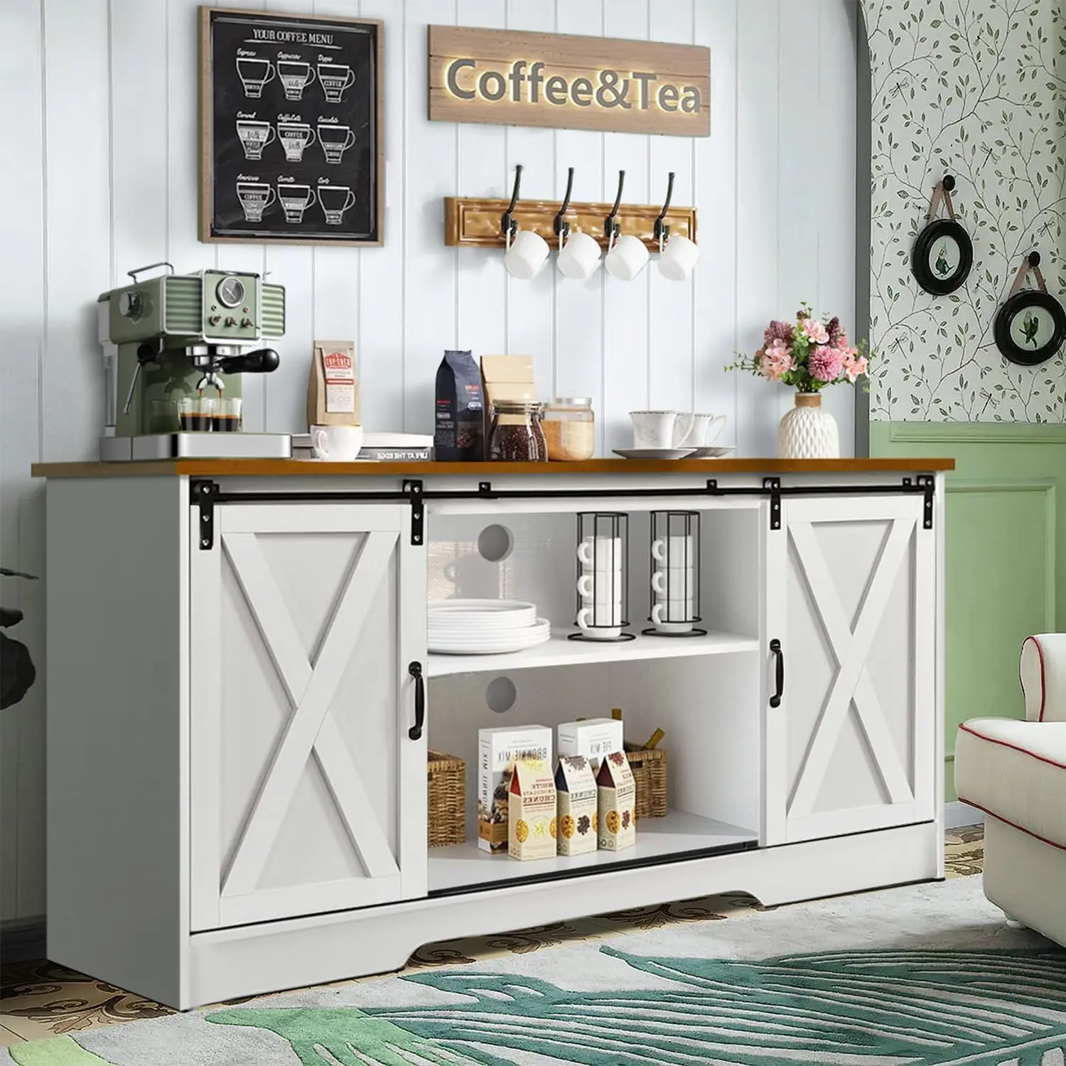 kitchen coffee bar cabinet with storage