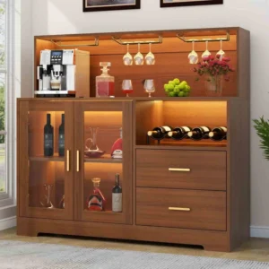 Coffee Bar Cabinet with Glass Doors